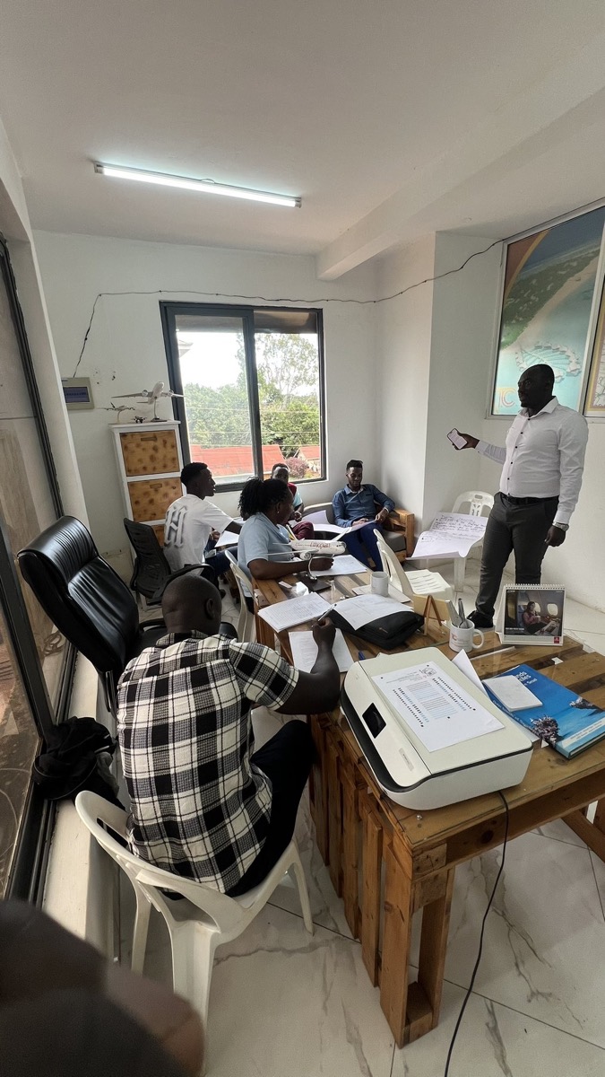 People working at desks in an office